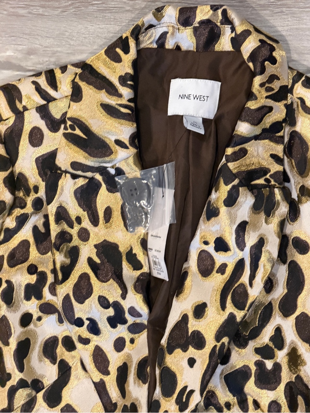 Nine West Metallic Gold and Black Leopard Print Blazer
